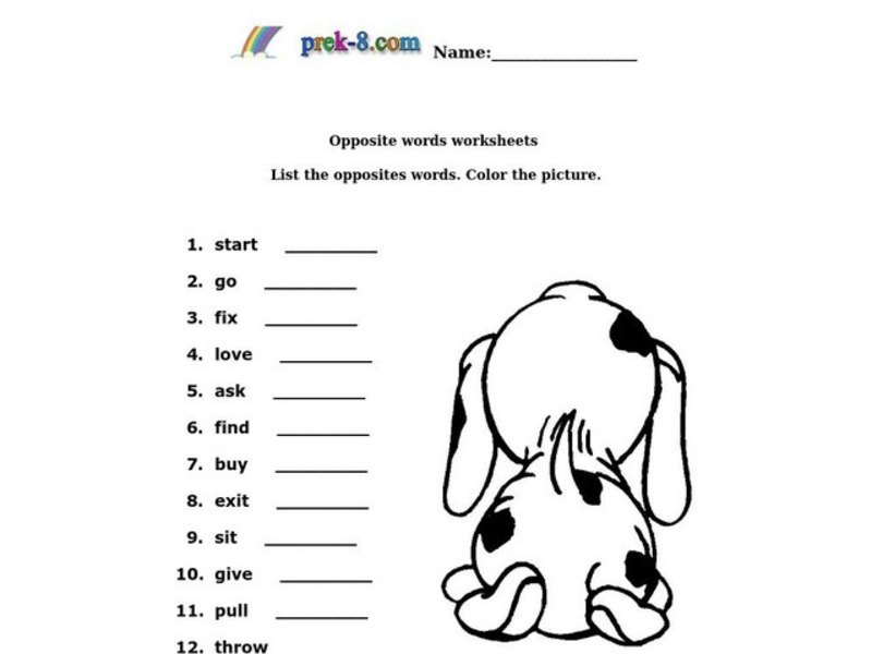 Opposite Words Worksheet
