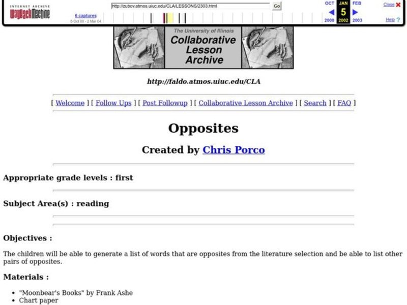 Opposites Lesson Plan