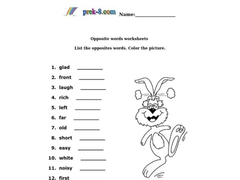 Opposites Worksheet