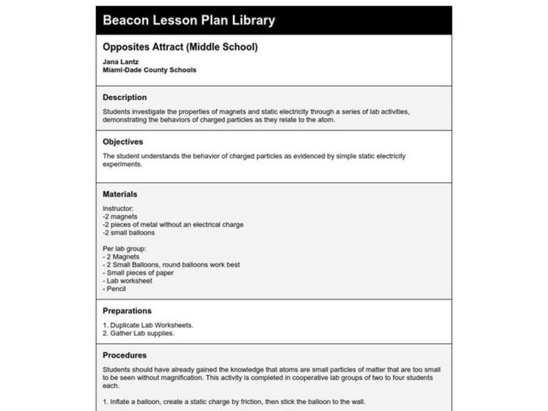 Opposites Attract Lesson Plan