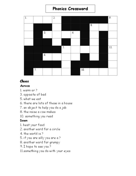 Opposites Crossword Worksheet