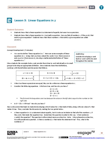 Linear Equations in x Lesson Plan