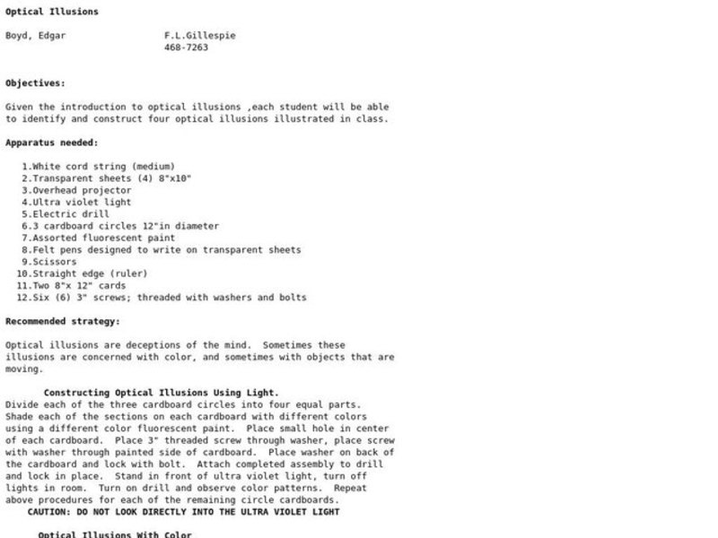 Optical Illusions Lesson Plan