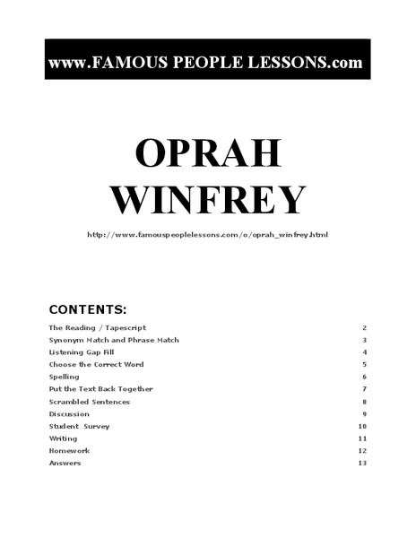 Oprah Winfrey Worksheet