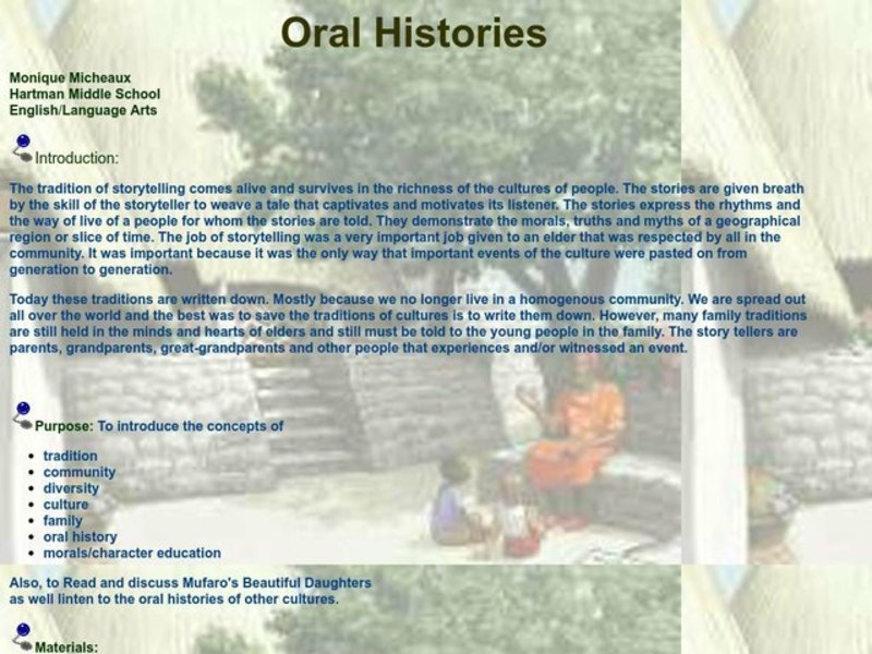 Oral Histories Lesson Plan