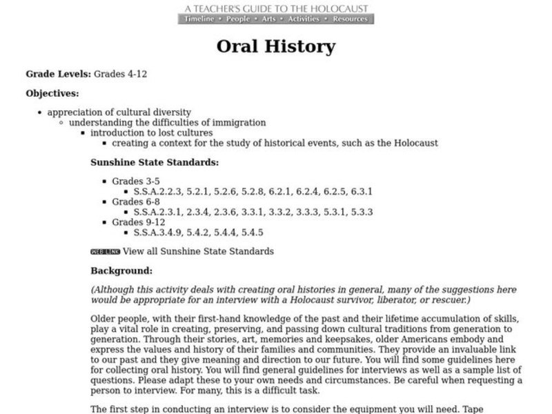 Oral History Lesson Plan