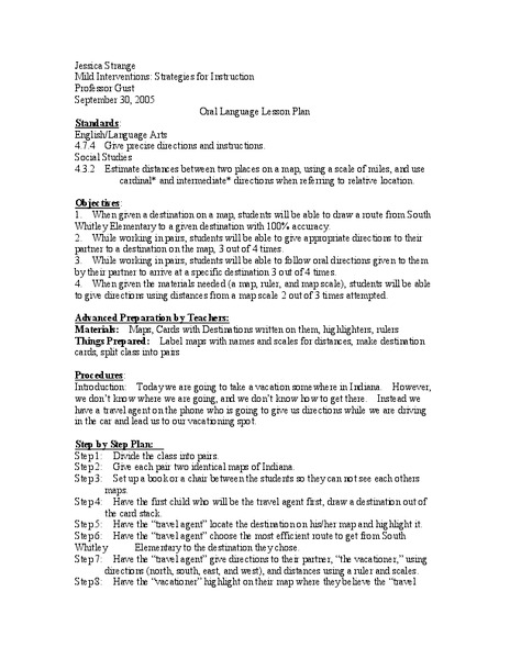 Oral Language Lesson Plan