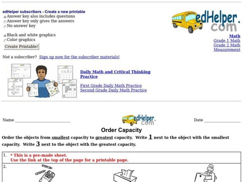 Order Capacity Worksheet