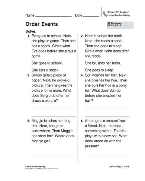 Order Events Worksheet