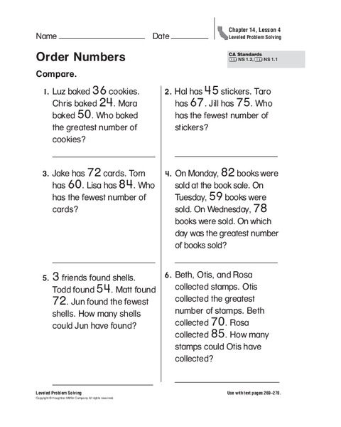 Order Numbers Worksheet