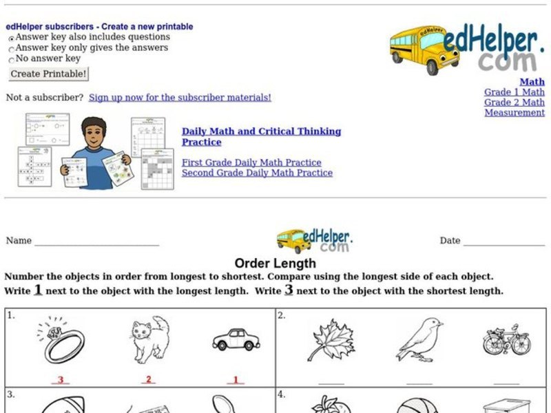 Order Length Worksheet