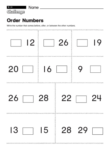 Order Numbers Worksheet