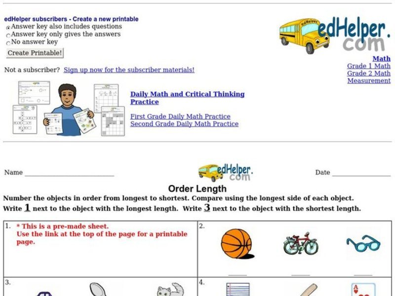 Order Length Worksheet