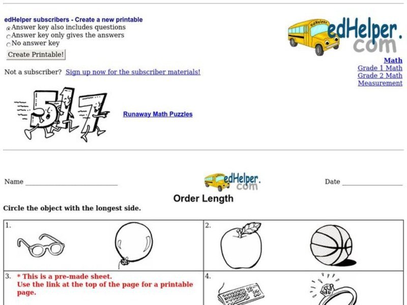 Order Length Worksheet