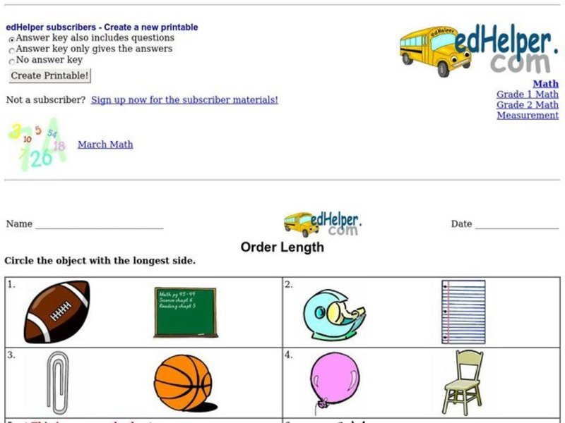 Order Length Worksheet