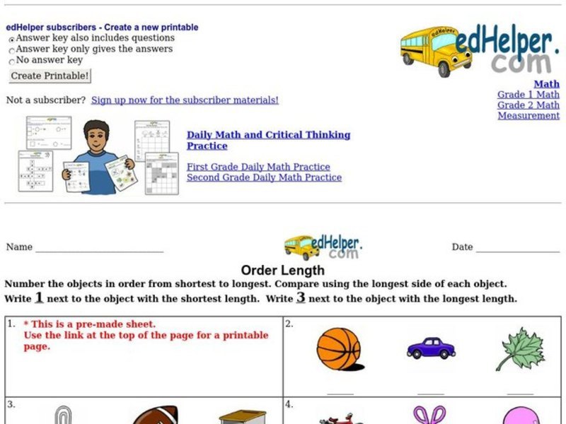 Order Length Worksheet