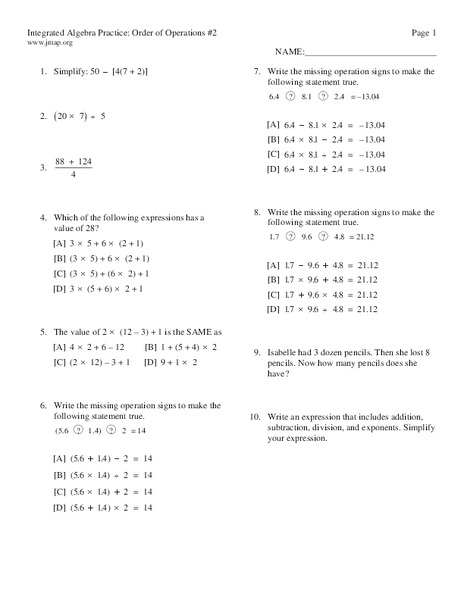 Order Of Operation Lesson Plan