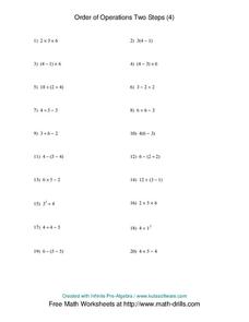 Order of Operation Two Steps Worksheet