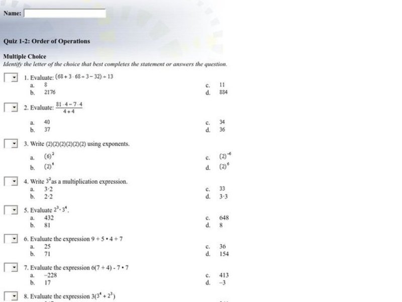 Order of Operation Interactive