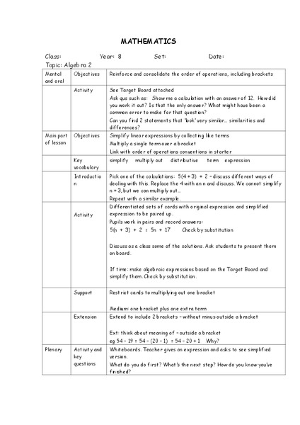 Order of Operation Lesson Plan