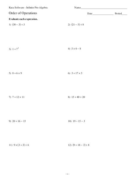 Order of Operations Worksheet