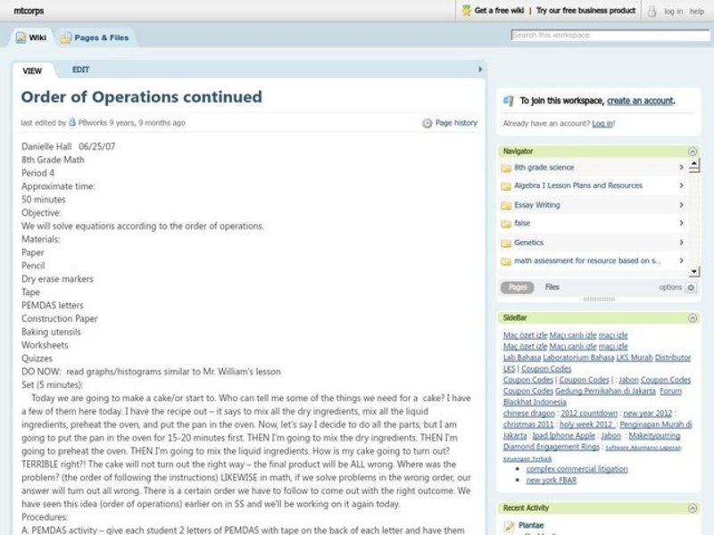 Order of Operations Lesson Plan