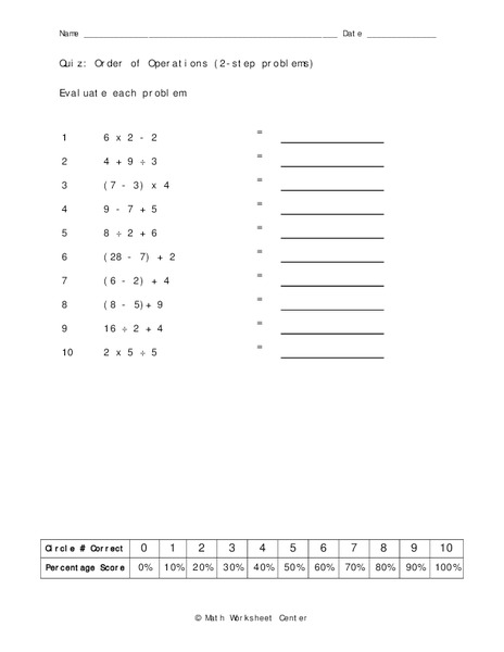 Order of Operations Worksheet