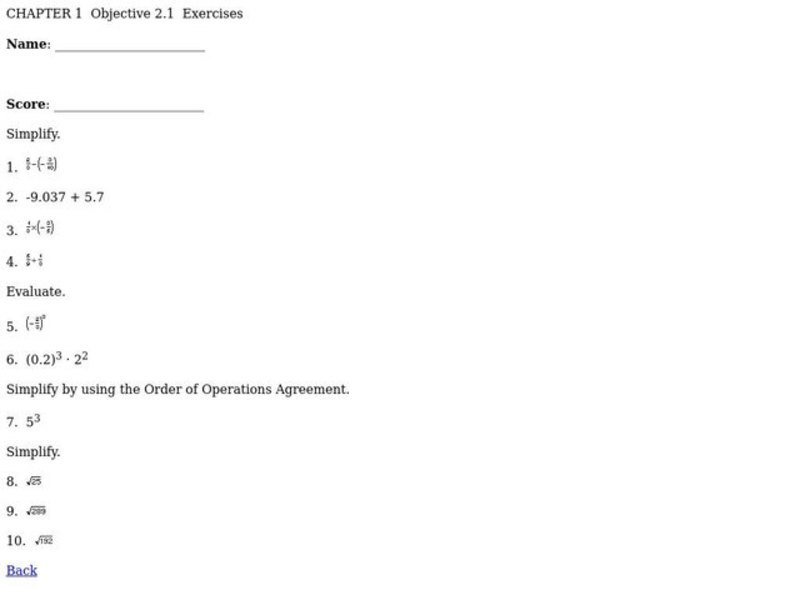 Order of Operations Worksheet