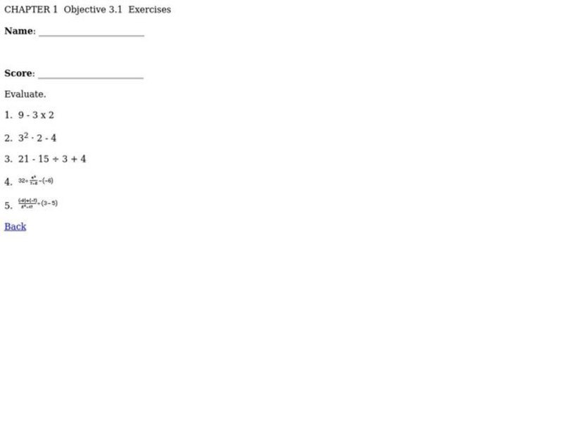 Order of Operations Worksheet