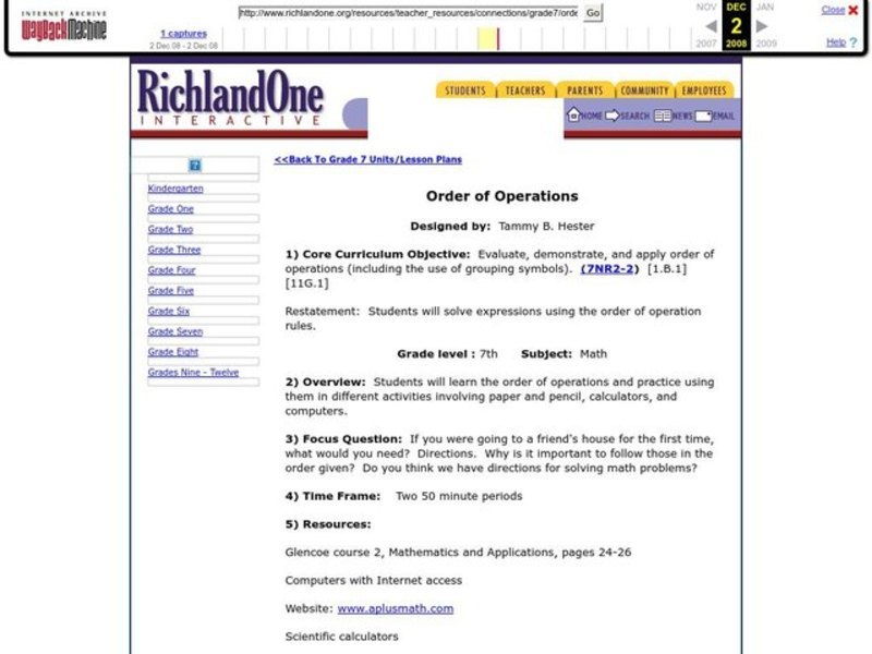 Order of Operations Lesson Plan