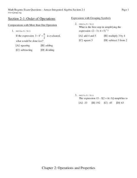 Order of Operations Worksheet