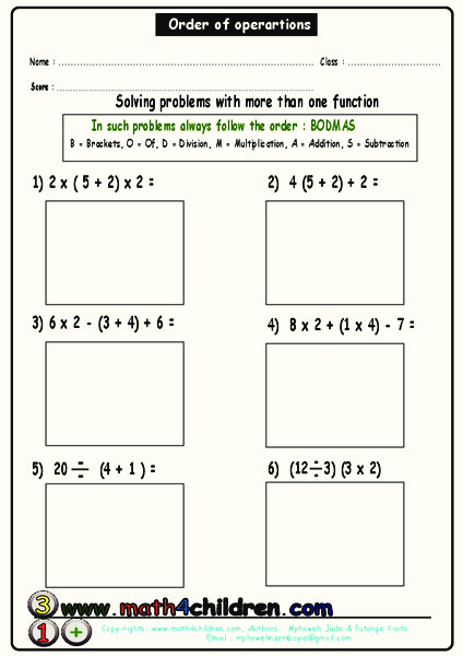 Order of Operations Worksheet