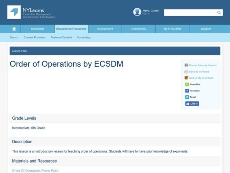 Order of Operations Lesson Plan