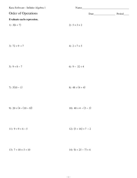 Order of Operations Worksheet