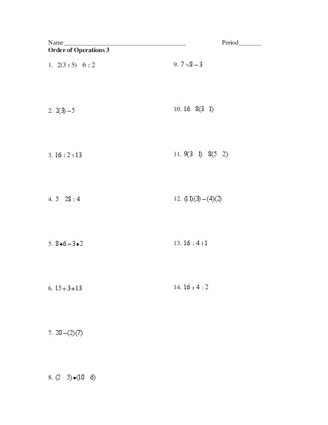 Order of Operations 3 Worksheet