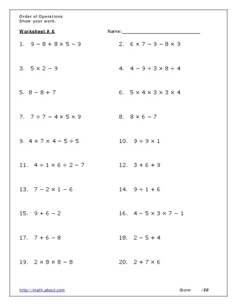 Order of Operations 6 Lesson Plan