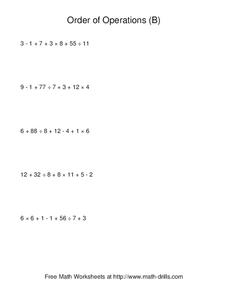 Order of Operations B Worksheet