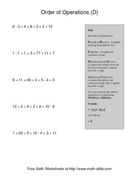 Order of Operations D Lesson Plan