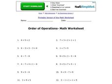 Order of Operations- Math Worksheet Worksheet