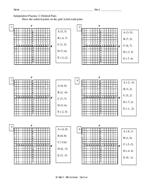 Ordered Pairs Worksheet