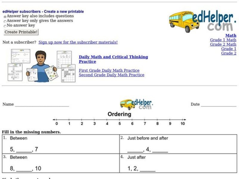 Ordering Worksheet