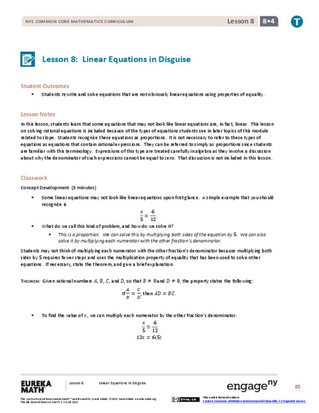 Linear Equations in Disguise Lesson Plan