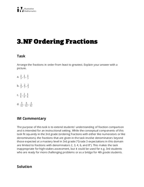 Ordering Fractions Activity