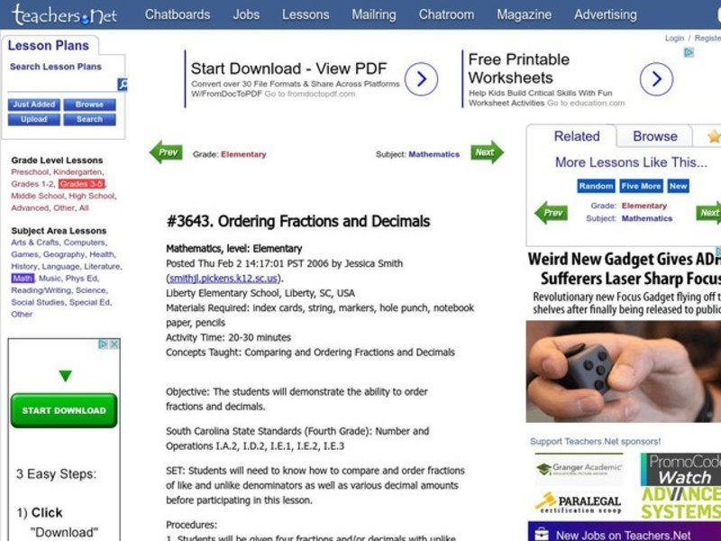 Ordering Fractions and Decimals Lesson Plan