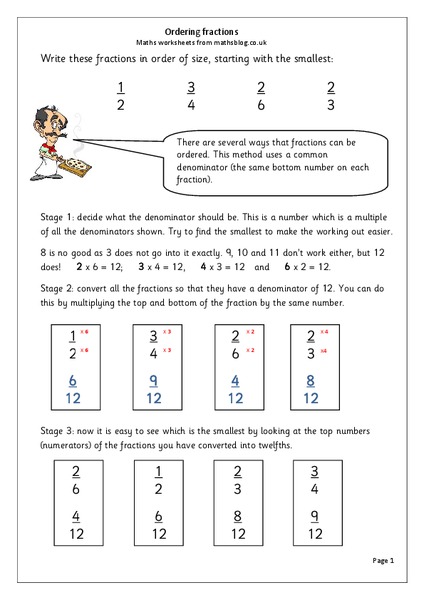 Ordering Fractions Worksheet
