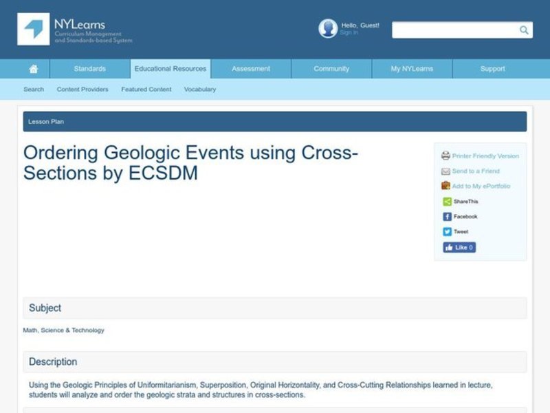 Ordering Geologic Events using Cross-Sections Lesson Plan
