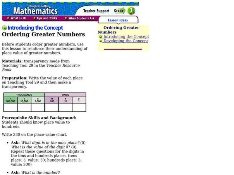 Ordering Greater Numbers Lesson Plan
