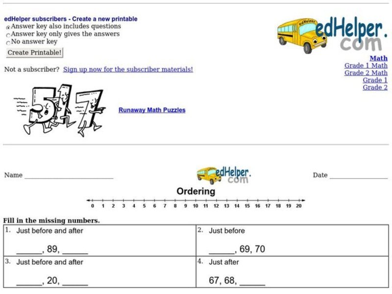 Ordering Numbers Worksheet