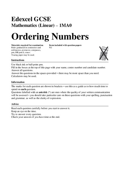 Ordering Numbers Assessment