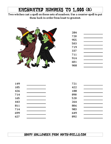 Ordering Numbers to 1000 Worksheet